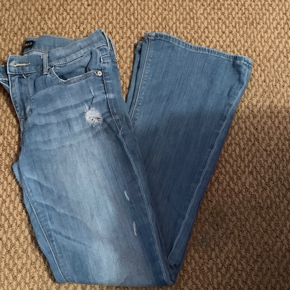Express Light Blue Distressed Flare Jeans
